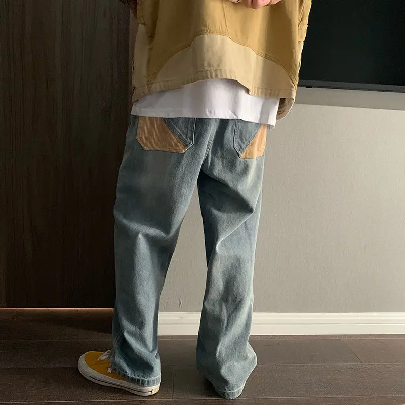 

Retro Hip Hop Loose Jeans Men's Idle Style Straight Wide Leg Daddy Pants High Street Mop Trousers Mens Street Wear Denim Jeans