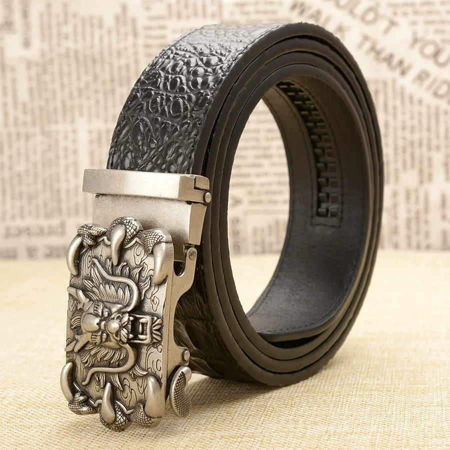 

Fashion Brand Genuine Leather Belt Business Trouser Strap Pant Ceinture Homme Cowskin Dragon Automatic Buckle Cowhide Men Belts