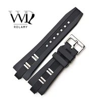 rolamy 26x9mm high quality waterproof black replacement rubber wrist watch band strap for bvlgari