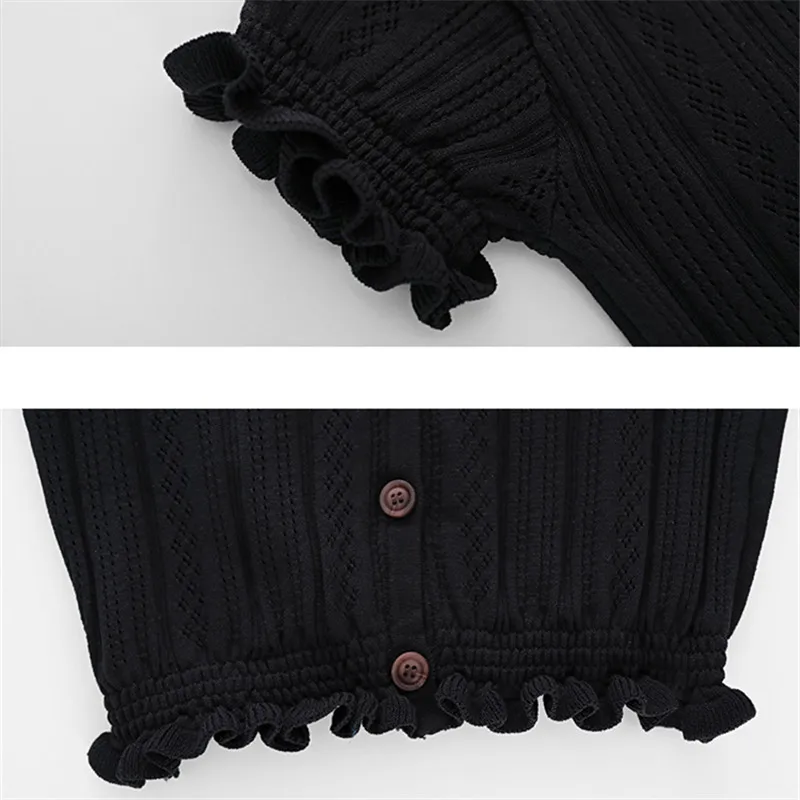 

Buttferly Sleeve Midriff-baring T-shirt Knitted Short Female French Crop Cultivation V-neck Women Tops Summer