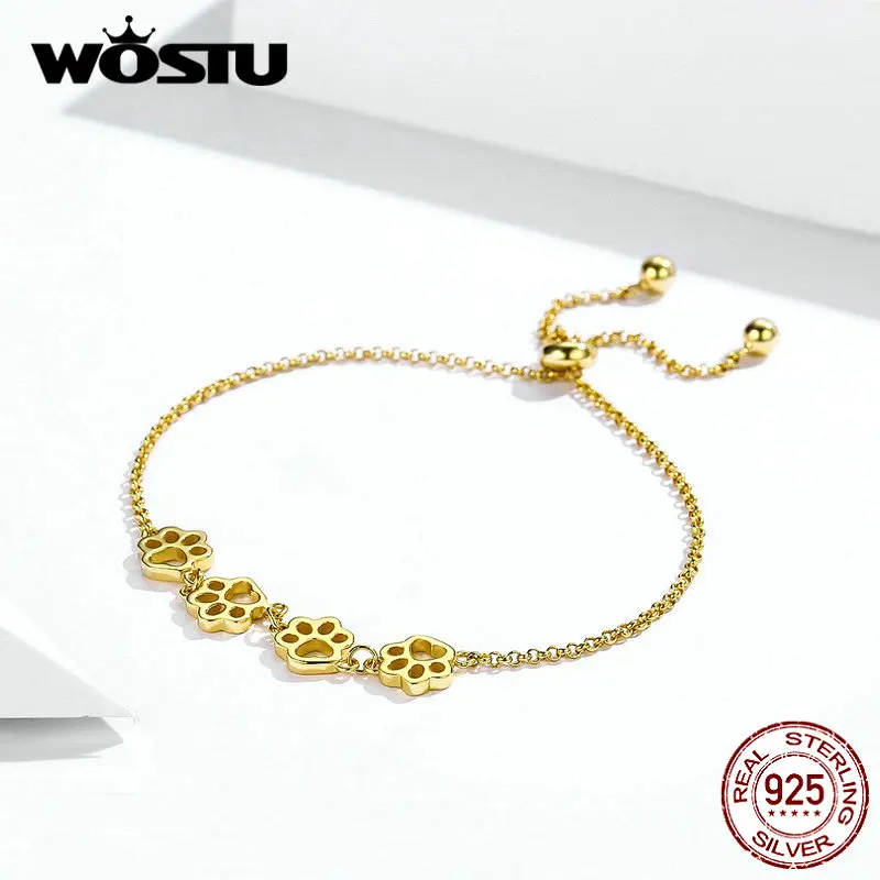 WOSTU 100% Настоящее серебро 925 пробы лапа тропа собака следа цепь звено браслеты для
