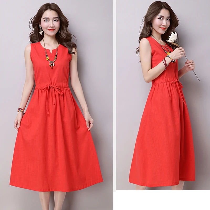 Женское платье Летнее Новое Элегантное модное больших размеров без рукавов