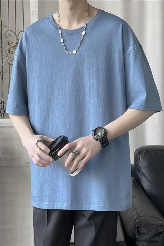 

Men's T-shirt Short Sleeve Casual Sports Loose Bottoming Shirt All-match O-neck Contton Solid T-shirts Male Clothes Summer Tops