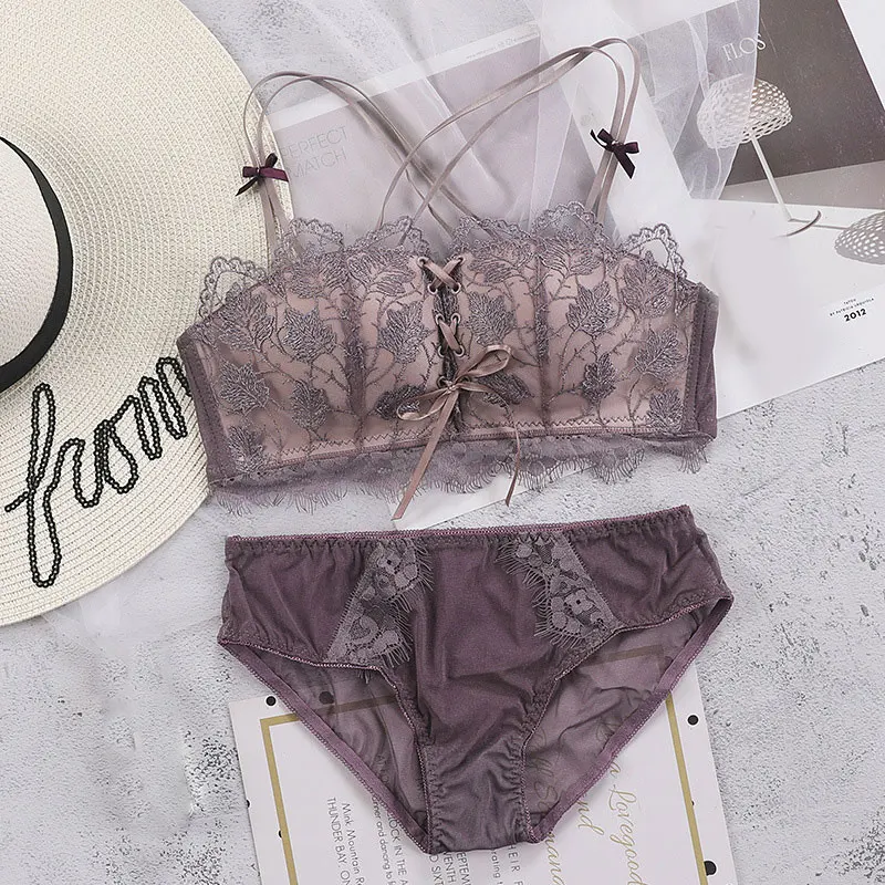 Женское кружевное нижнее белье сексуальный Собранный бюстгальтер и трусики