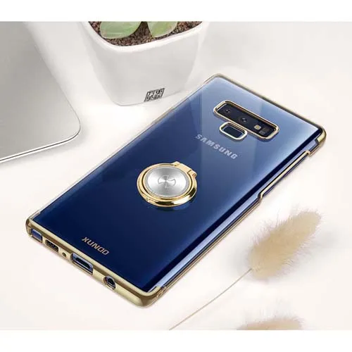 Для Galaxy Note 9, кольцевой чехол Xundd, Жесткий ПК, прозрачная задняя крышка для samsung Galaxy S9 S10+, подходит для магнитного автомобильного держателя телефона - Цвет: Gold