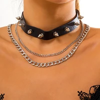 ingesight z black color pu leather rivet choker necklaces goth gothic link chain necklaces collar for women neck collier jewelry