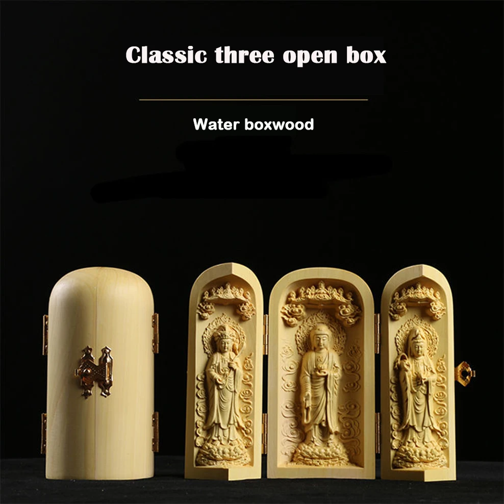 Самшита Скульптура 3 святых Запада статуя Будды Портативный буддийские