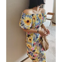 2021 womens off shoulder floral midi long maxi summer dress za woman casual party sundress y2k clothing prom lolita beach sexy