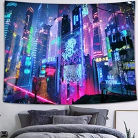 simsant cyber punk tapestry psychedelic fantasy future city cyberspace tapestry neon good vibes only planet mountains poster