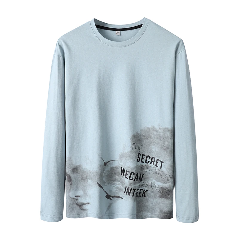 

Spring Autumn New Round Neck Undershirt Pure Cotton Long Sleeve Shirt Letter Printed Men Casual Sweatshirt