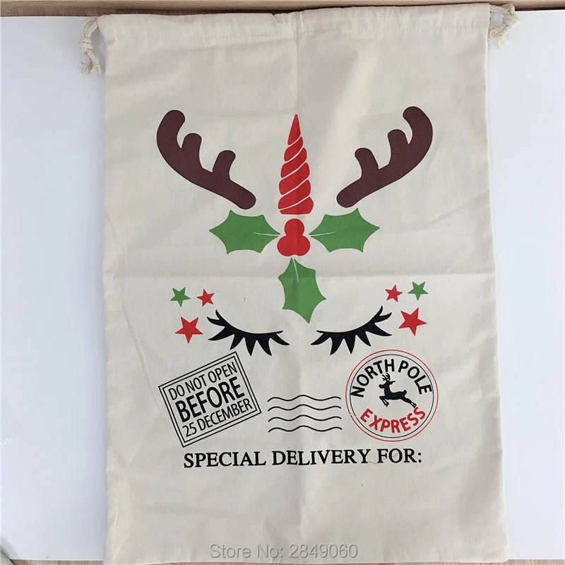 Олень Экспресс Санта мешки 30 шт./партия с кулиской из парусины конфеты тростника