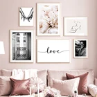 Цветущие розы, окно Парижа, любовь, скандинавский постер, настенные художественные принты, Картина на холсте, настенные картины для декора гостиной