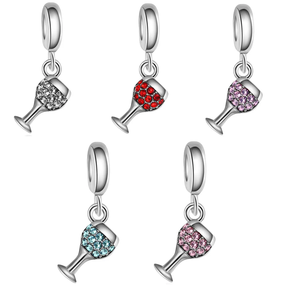 

New Fashion Rhinestone Wine Glass Cup Pendant DIY Beads Suitable for Original Pandora Charm Bracelet Ladies Jewelry Making Gifts