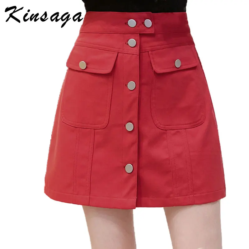 Летняя однобортная однотонная мини женская джинсовая юбка в стиле ретро Уличная