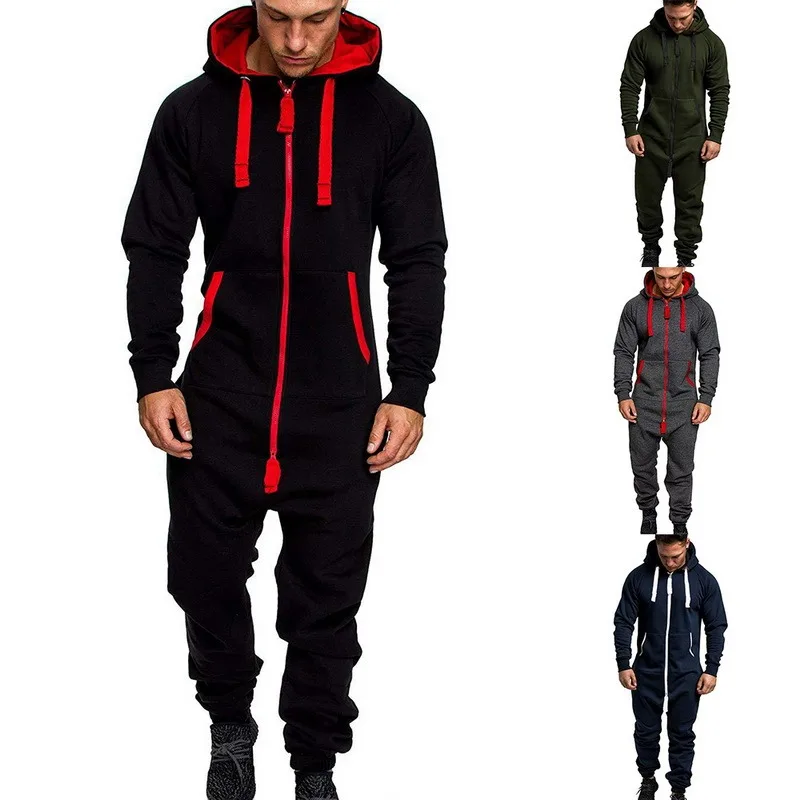 Мужской однотонный комбинированный комбинезон Мужская Слитная Пижама костюм
