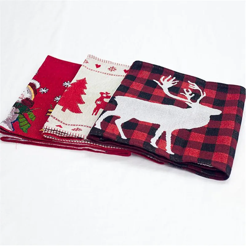 Рождественская настольная дорожка из хлопка и льна с вышивкой изображением