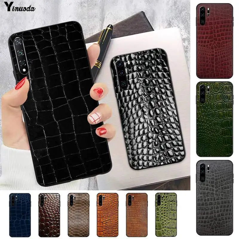 

Yinuoda Crocodile skin Black TPU Soft Phone Case for huawei P8 P9 p10 p20 P30 P40 pro lite psmart 2019