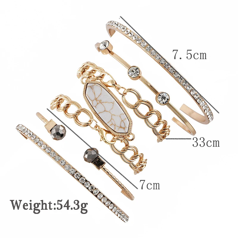 6 шт./компл. женские браслеты в стиле панк с геометрическим узором из белых бусин