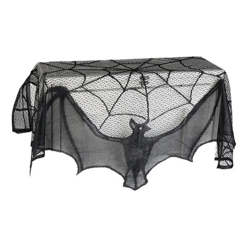 Скатерть на тему Хэллоуина паук летучая мышь скатерть с рисунком Черная кружевная скатерть Хэллоуин изделия для праздника крутой двери окна Декор