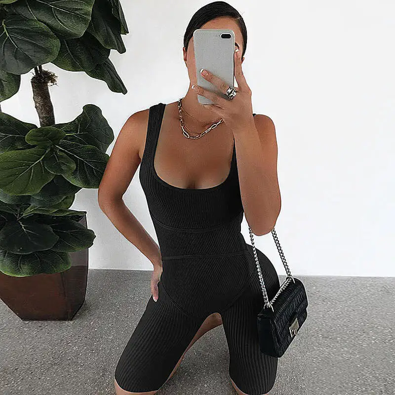 

Imcute Women Casual Sportwear Knit Rib Bodycon Jumpsuit Women Sleeveless Backless Fitness Long/Short Pant Rompers/Playsuits