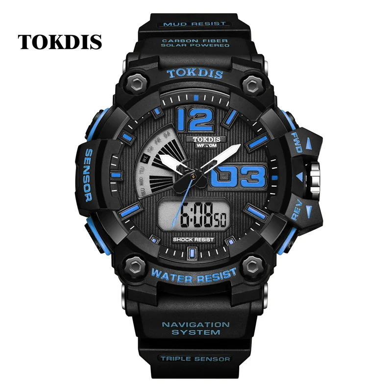 TOKDIS Latest Men's Military 50m Waterproof Watch LED Multi-Function Japanese Imported Quartz Sports Watch Relogios Masculino