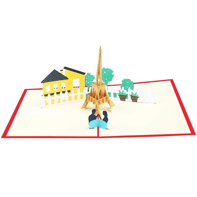 

10 шт. оптовая продажа 3D Ручная работа романтическая Эйфелева башня влюбленные бумажные приглашения открытка подарок на день Святого Валент...