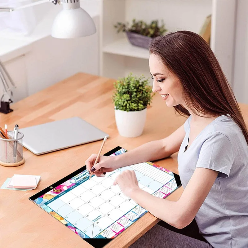 

2021 Simple Mini Desktop Paper Simple Double Calendar Daily Table Scheduler Planner Yearly Agenda Organizer