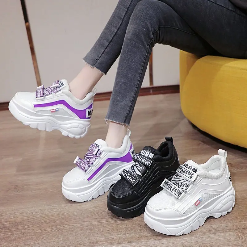

Spring Chunky Sneakers For Women Fashion Ladies 7cm Wedges Designer Dad Casual Shoes Woman Leather Sports Platform Sneakers 2021