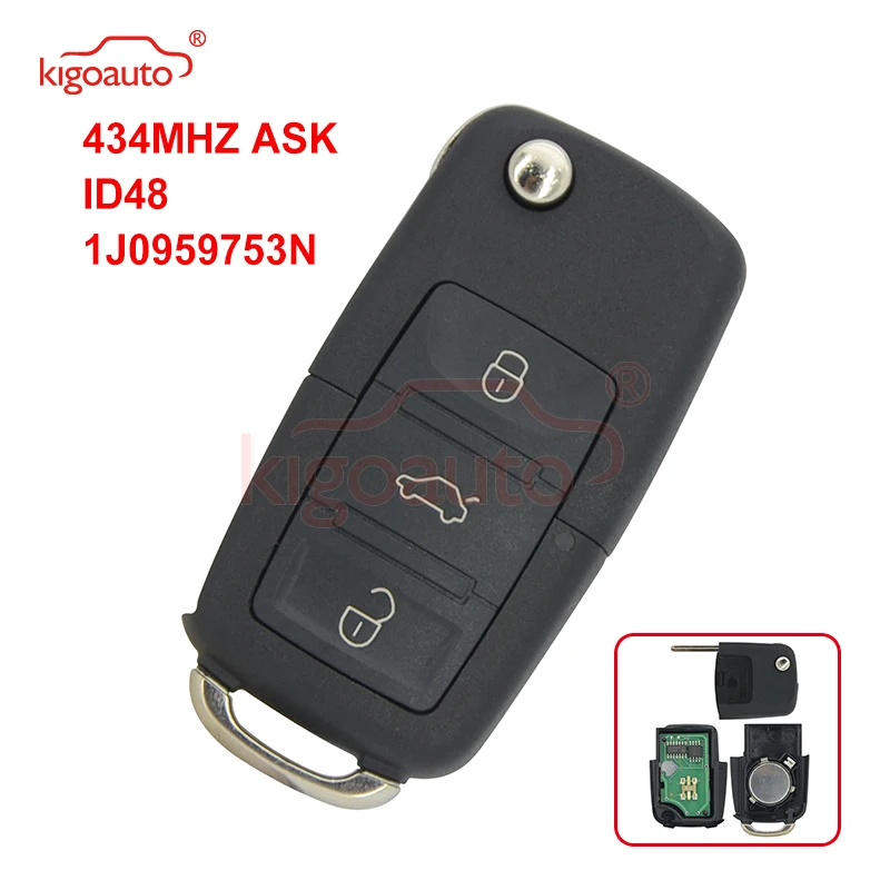Kigoauto 1JO 959 753 N дистанционный ключ 3 кнопки HU66 433 9 МГц ASK ID48 для VW сидение Bora Ibiza Skoda