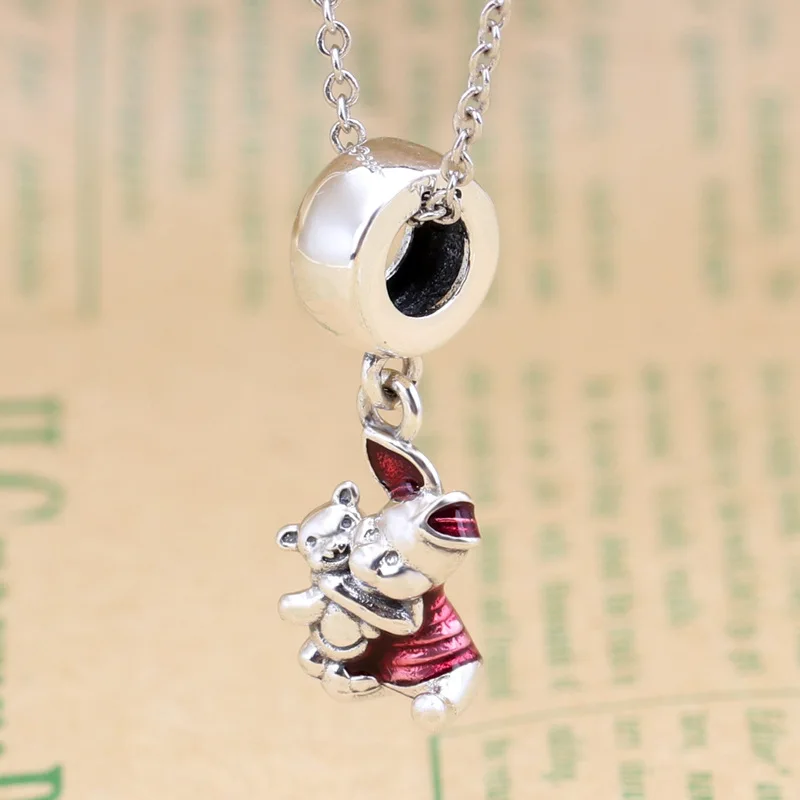 

Amas S925 Sterling Silver Pendant Bear Winnie Piggy Pigger String Creative Bracelet Charms Diy