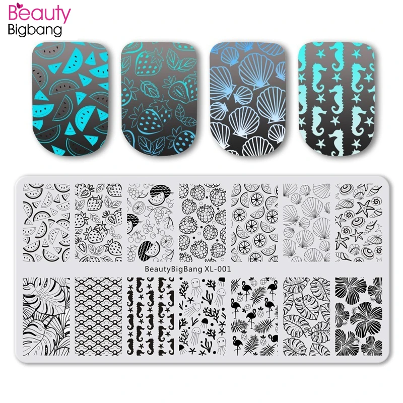 

BeautyBigBang 6*12cm Nail Stamping Plates Stainless Steel Summer Flower Geometry Nail Stamp Manicure Image Stencils Nail Plate