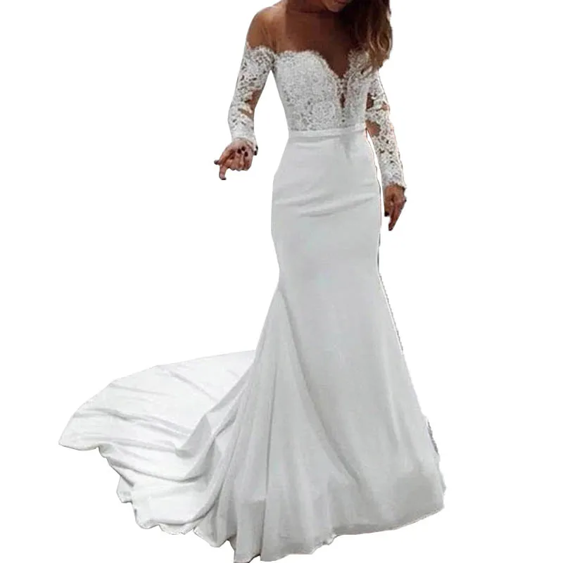 Женское облегающее платье со шлейфом белое кружевное вечернее с открытыми