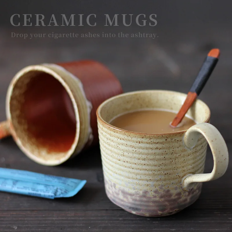 400 мл чашка для кофе ручной работы из грубой керамики с деревянной ложкой