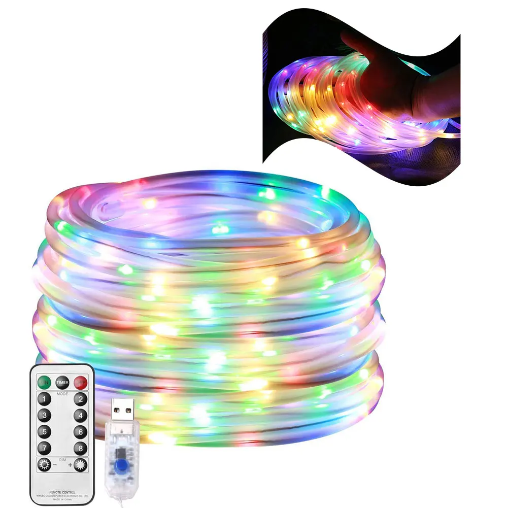 

LED Rope Lights Solar Outdoor Waterproof Fairy Lights Garden Garland For Christmas Yard Decoration 100LED USB Remote Control