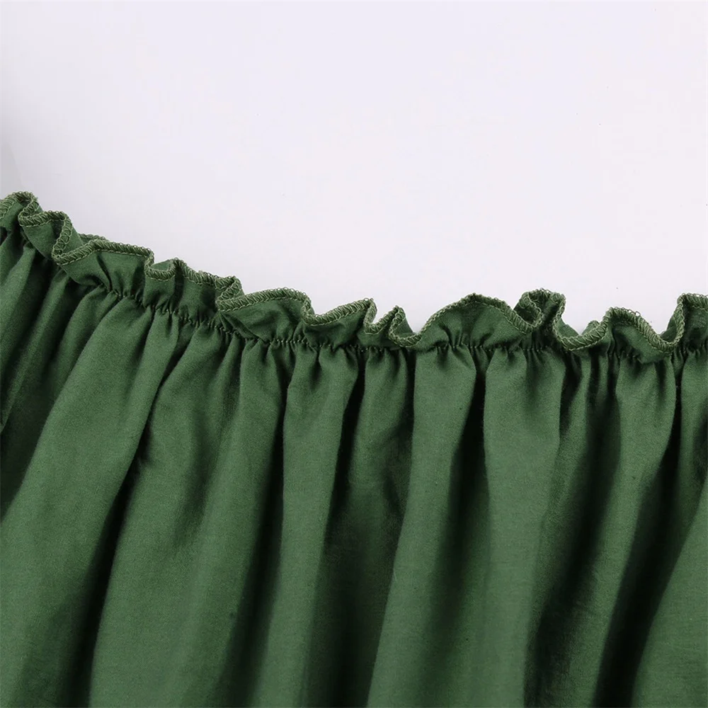 

Women Solid color Dresses Large Size 5XL Retro National Wind Maxi Dress Strapless Ruffle Long Sleeve Ladies Leisure Loose Dress