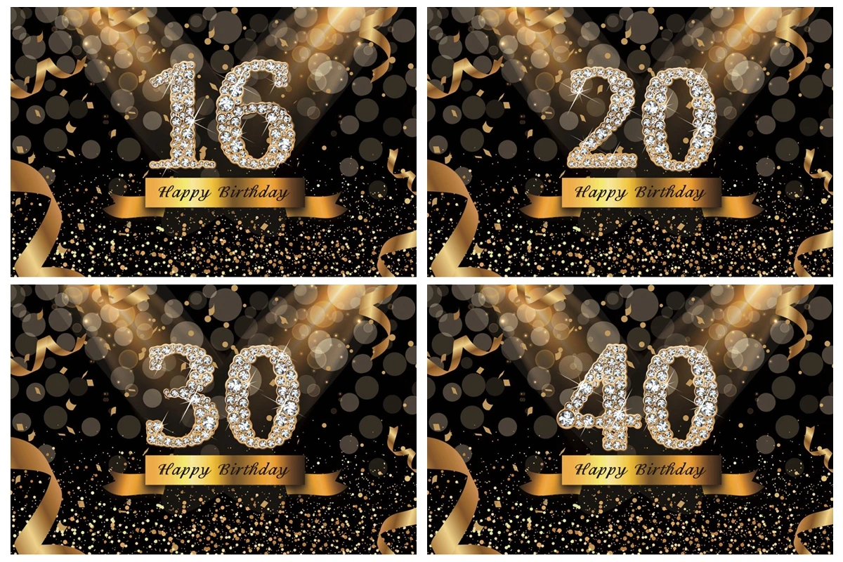 Праздничный фон для фотосъемки с надписью Happy sweet 16 20 30 40 50 дней рождения блестящий