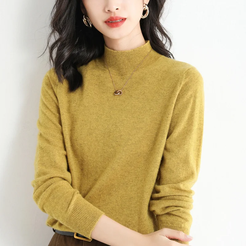 

Autumn Winter Women Sweaters Casual Half High Neck Soft Slim-fit Knitted Jumper Blue Long Sleeve Basic Bottoming Sweaters Female