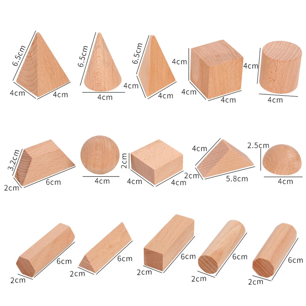 

15Pcs Wooden Blank 3D Geometry Solid Blocks Kids Learning Math Educational Toy Early Learning Cognitive geometric building toys