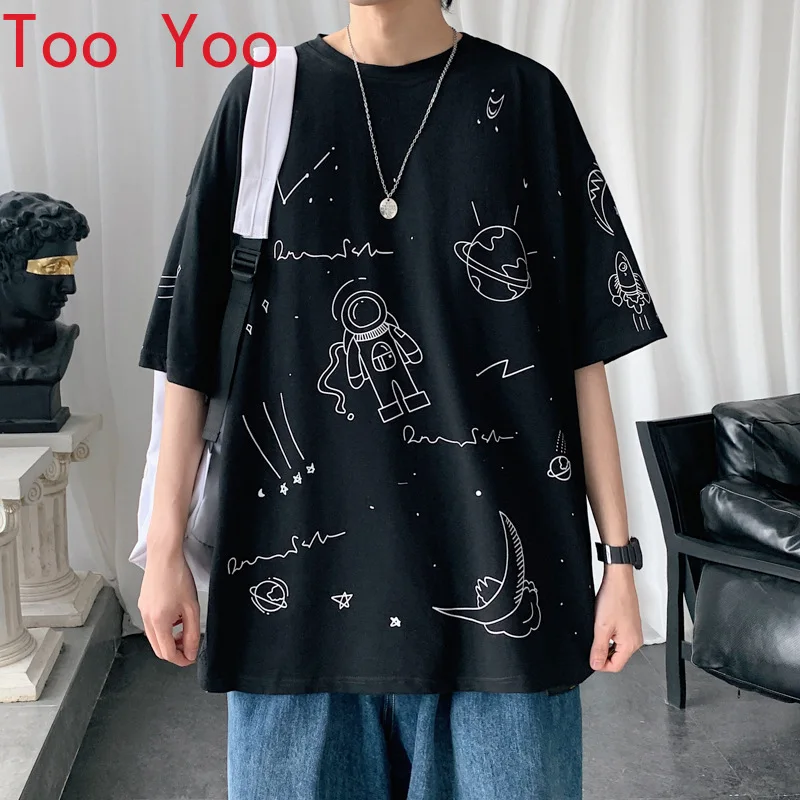 

Short sleeved men's summer 2021 handpainted casual men's T-shirt with loose collar for teens