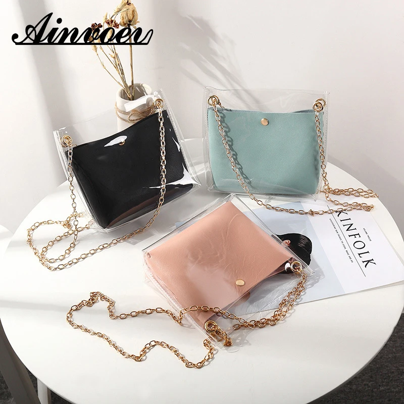 Ainvoev женская прозрачная сумка мешок маленькая через плечо из ПВХ женские сумки с