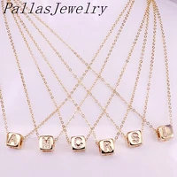 12pcs golden micro paved cz a z letter intitial square bead jewelry charm copper spacer pendant charms necklace