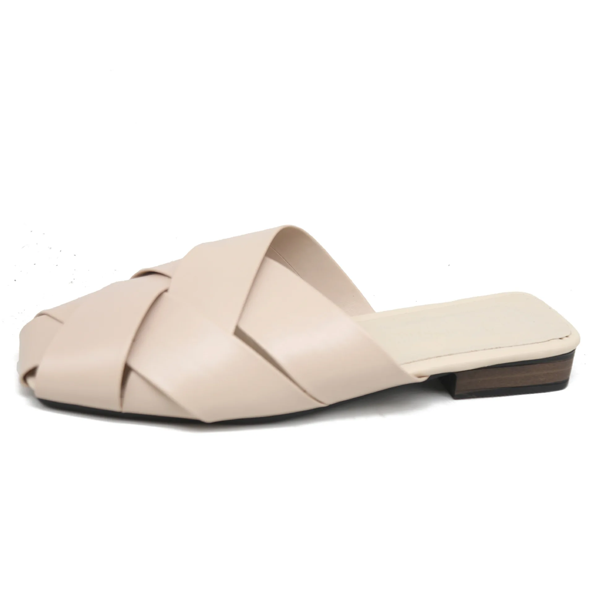 

Slippers Casual Shoes Woman 2021 Loafers Pantofle Square Toe PU Low Luxury Soft Flat New Leisure Fabric Basic Slides Fashion Cro