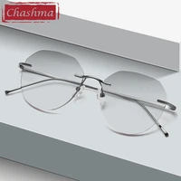 chashma rimless spectacles pure titanium fashion men eye glasses diamond trimmed spectacle frames women sunglasses tint lens