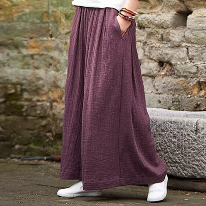 2022 Spring Summer Fashion cotton Wide Leg Pants Female &curve Loose Casual Yards Pants Trouser    