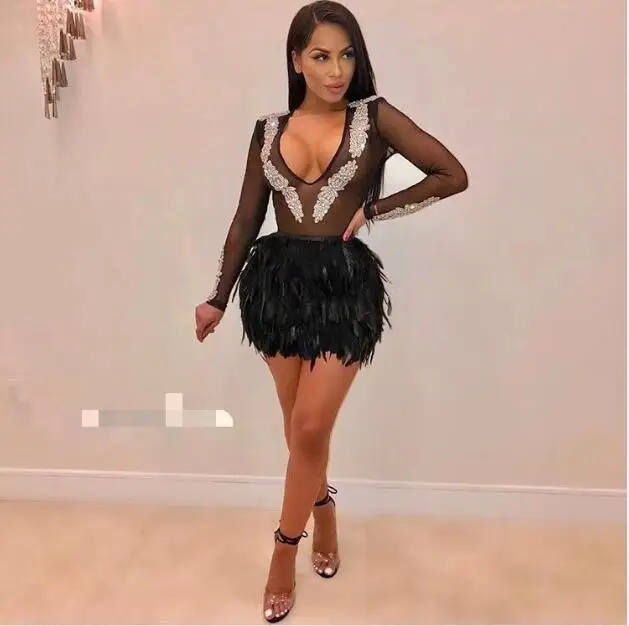 Высокое качество женское Бандажное платье HL с длинным рукавом сексуальное