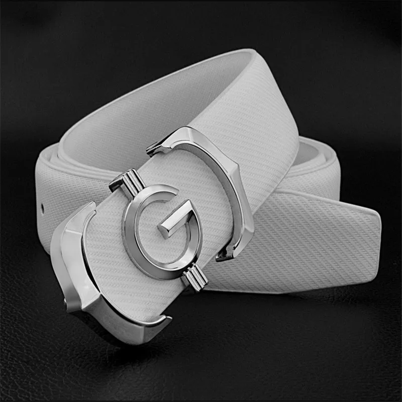 

Brand new high quality alloy letter G luxury designer men's belt white leisure business authentic Fashion Black Belt