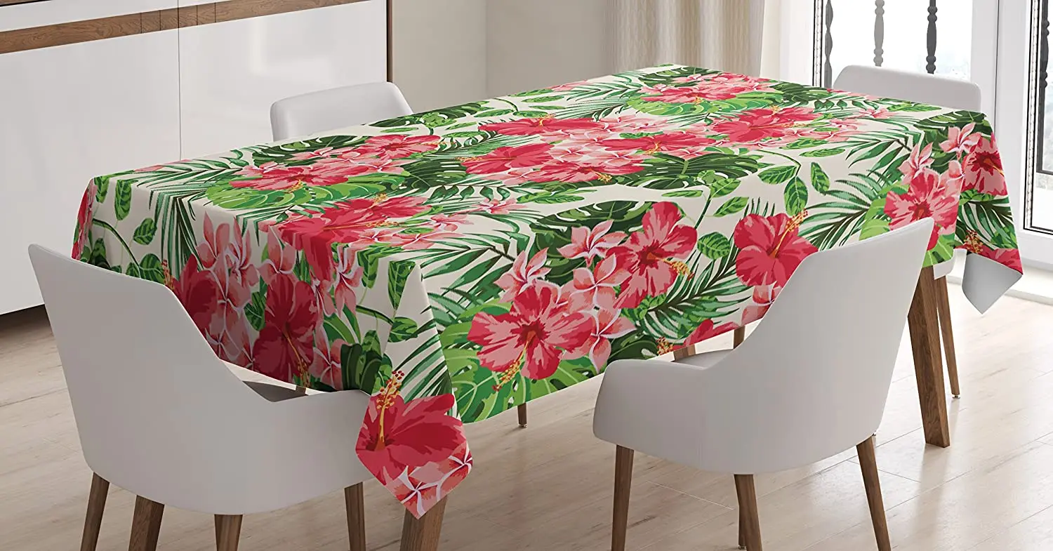 

Tropical Botanic Flowers Leaves Ivy Island Hawaiian Table Cover