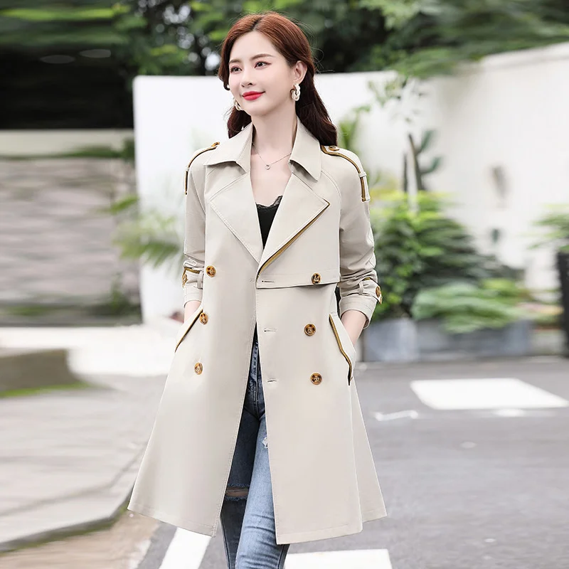 

Ветровка женская средней и длинной, в Корейском стиле, облегающая и тонкая, популярная двубортная куртка, осень 2021