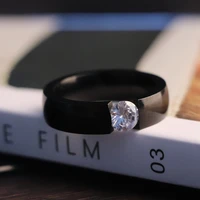 new fashion black stainless steel ring for men accessories jewelry wedding engagement gift luxury 6mm big round zircon rings