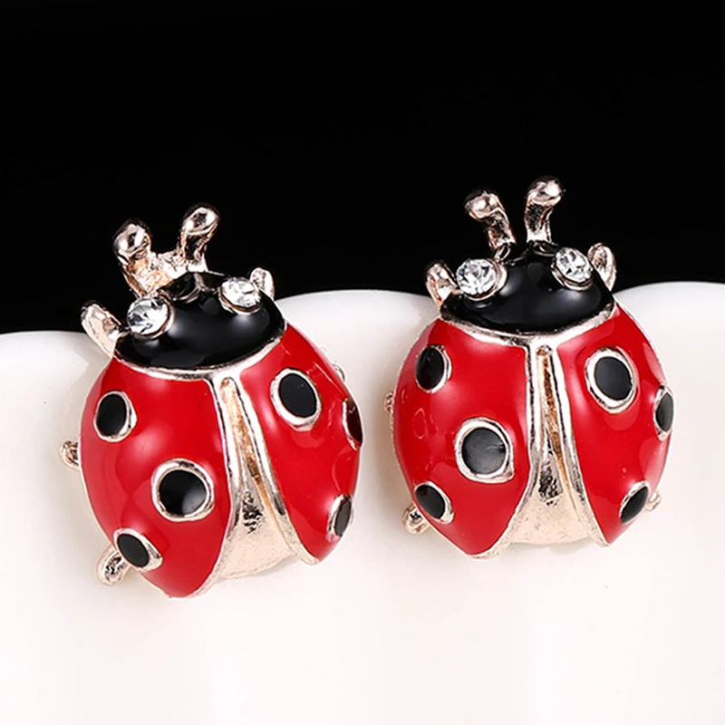 

1Pair Cute Women's Cute Ladybird Shape Rhinestone Ear Studs Beetle Gift Earring